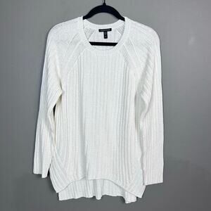 Eileen Fisher‎ sweater Medium white organic cotton Linen ribbed chunky beachy